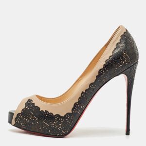Christian Louboutin Two Tone Laser Cut Lace Patent And Leather Veramucha Peep